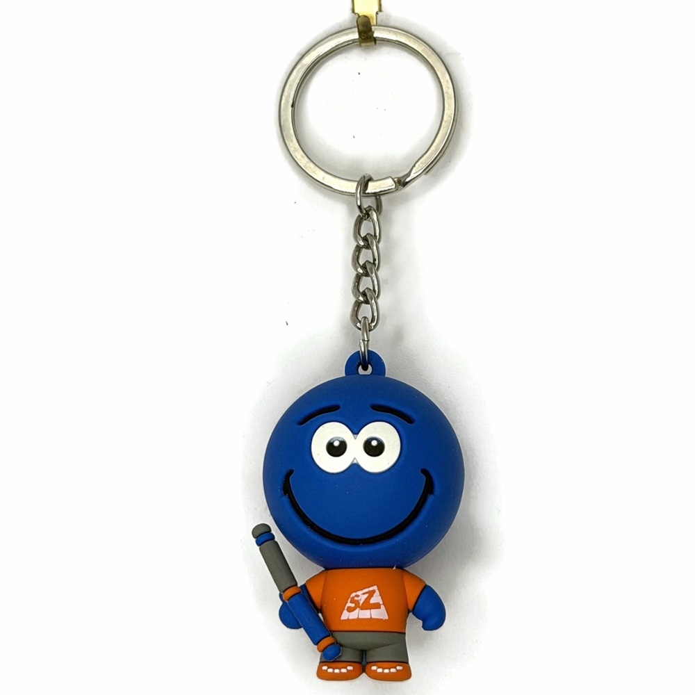 Blue Smiley Face Character with Orange Shirt Rubber Keychain
